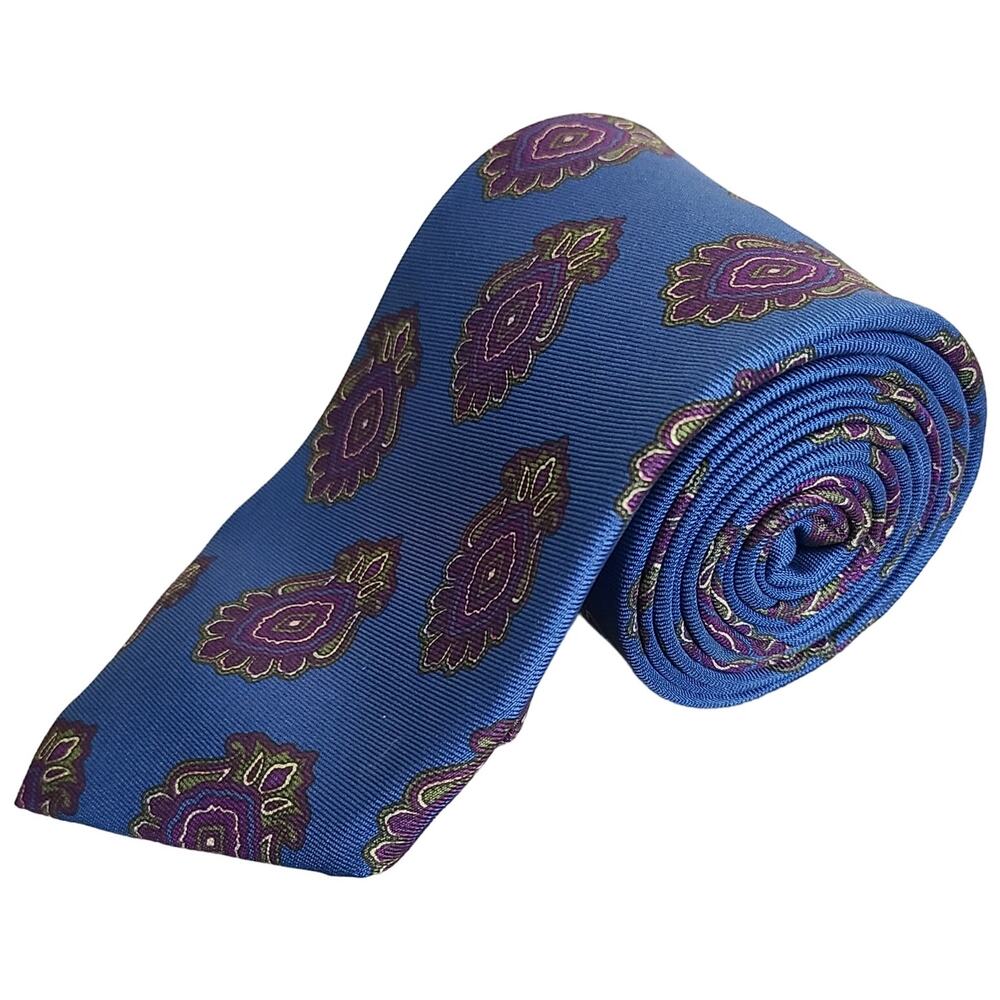 Perry Ellis Portfolio Royal Blue Purple Paisley Necktie Made in USA 56x3.5